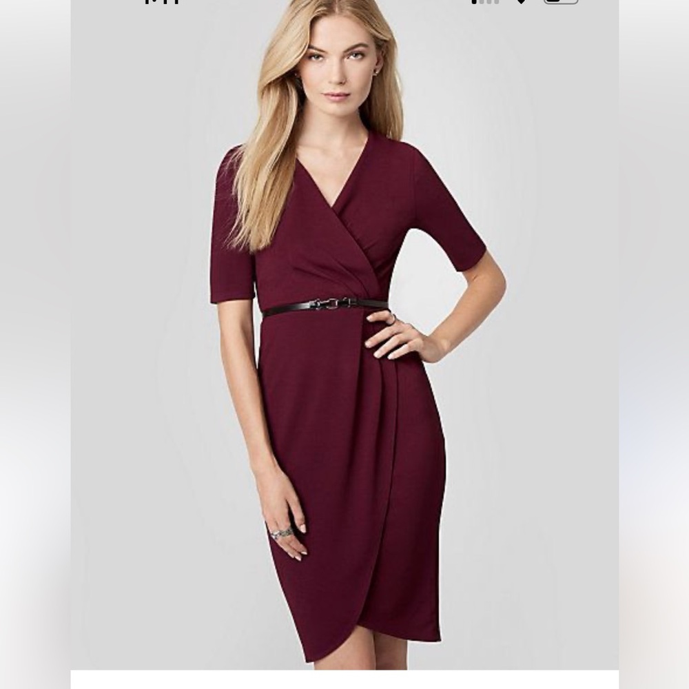 LE CHATEAU purple wrap style formal dress short sleeve midi length medium